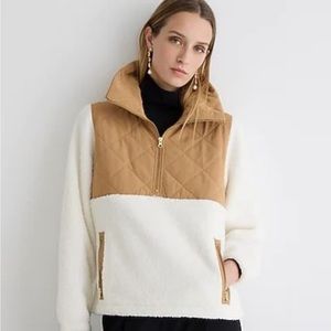J CREW QUILTED SHERPA FLEECE HALF-ZIP PULLOVER XS